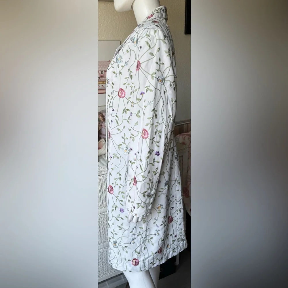 Maggie Sweet Vintage Longline Coat Dainty Floral Multicolor Embroidered Size L